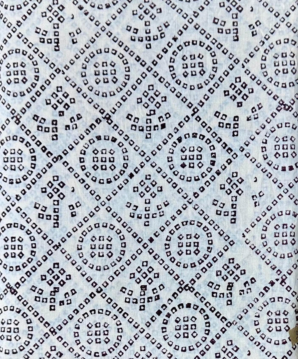 White Geometric Bandhani Indian Hand Block Print Fabric, Soft Cotton Fabric, Floral 100% Cotton Fabric By The Yard, Fabric For Loose Running