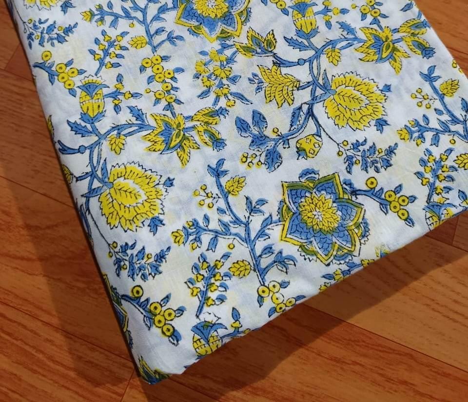 Multi Color Soft Cotton Fabric, Indian Hand Block Print Fabric, 100% Cotton Fabric By The Yard, Fabric for Loose Running, Textile Fabric