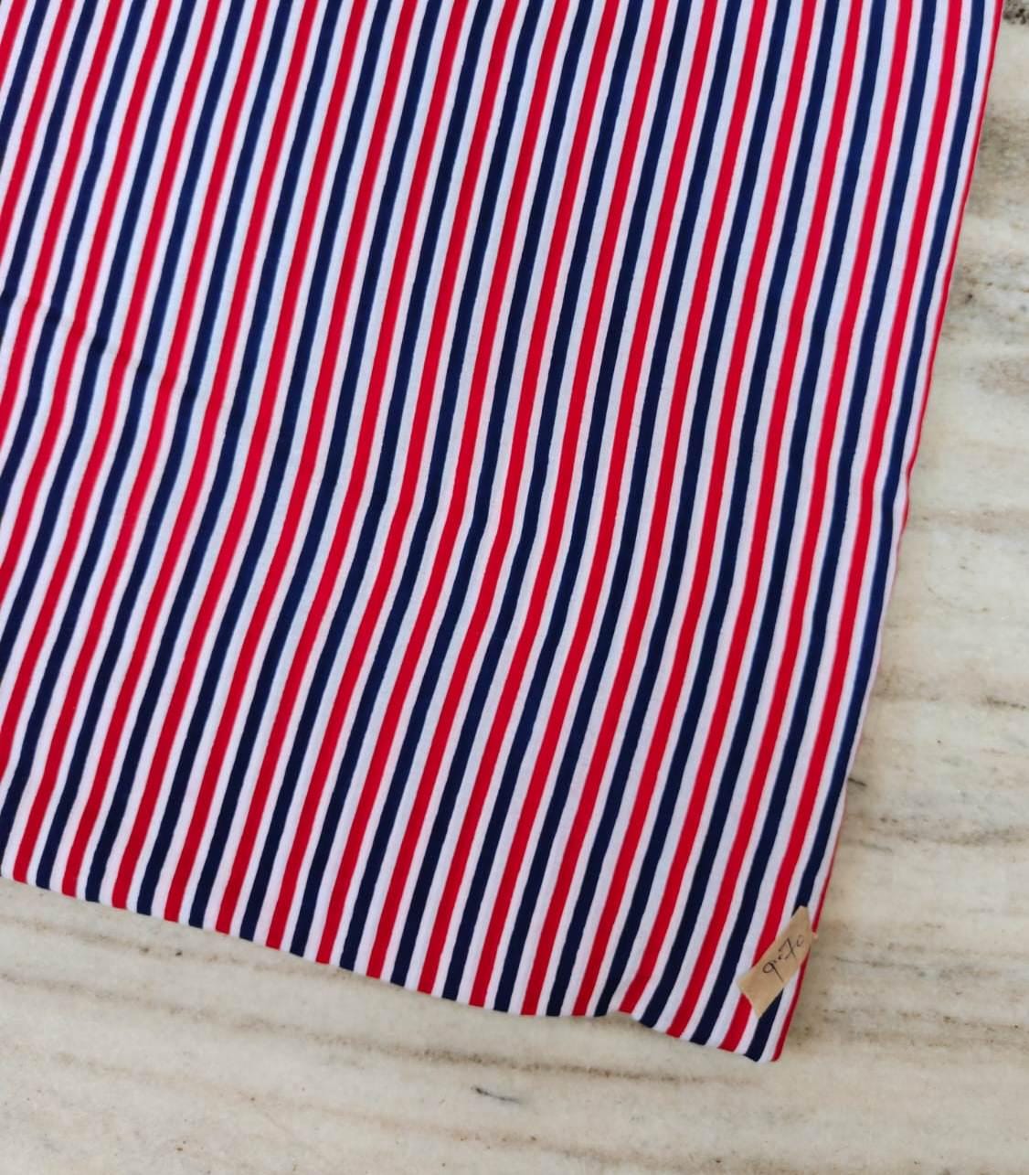 Red White Blue Stripe Cotton Fabric, Nautical Striped Fabric, Vertical Stripe Fabric, Shirting Cotton,  Apparel Sewing Fabric by Yard Napkin