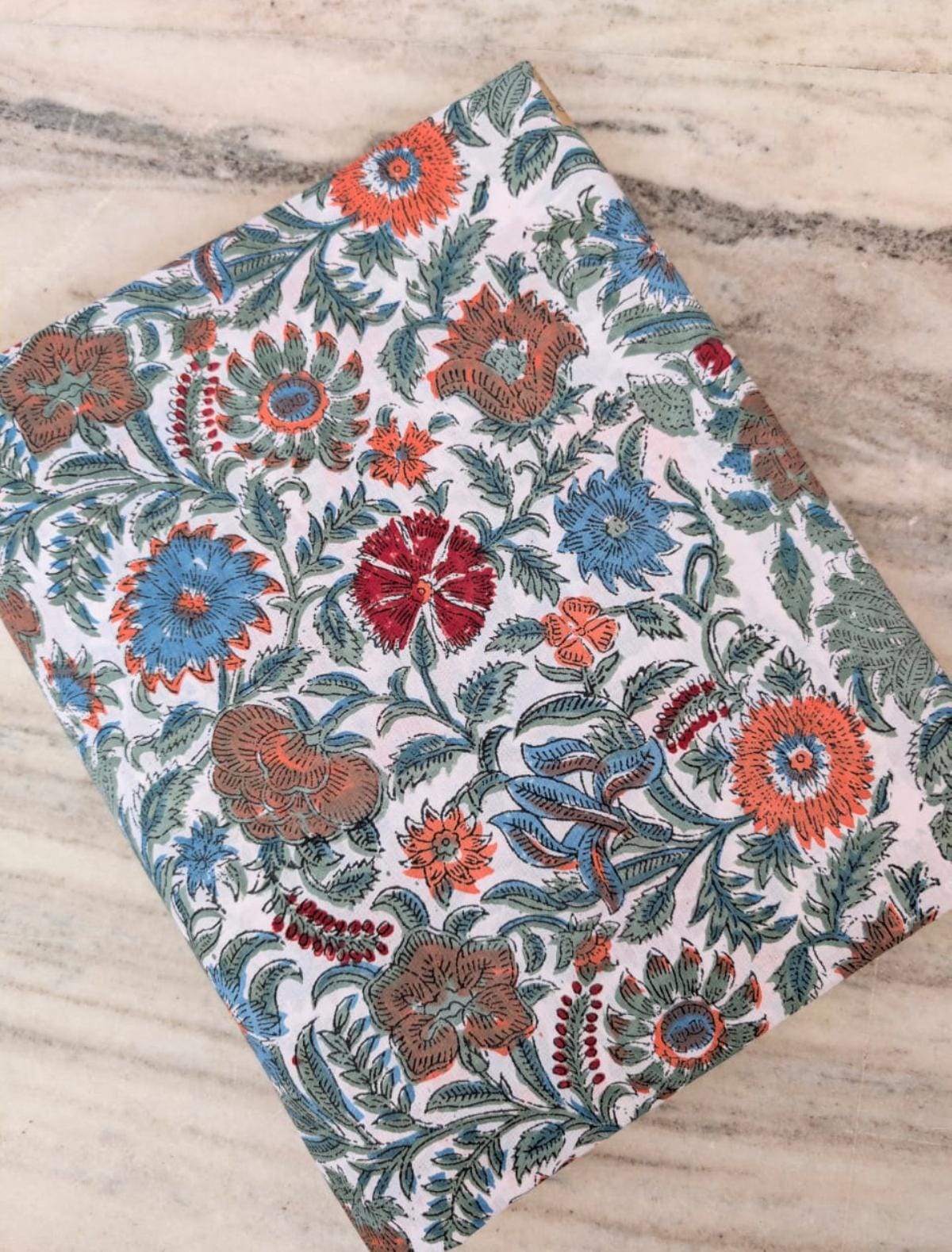 Multi Color Desinger Quilted Fabric, Hand Block Print Fabric, Floral 100% Cotton Fabric By The Yard, Fabric for Dress Making, Sewing Fabric