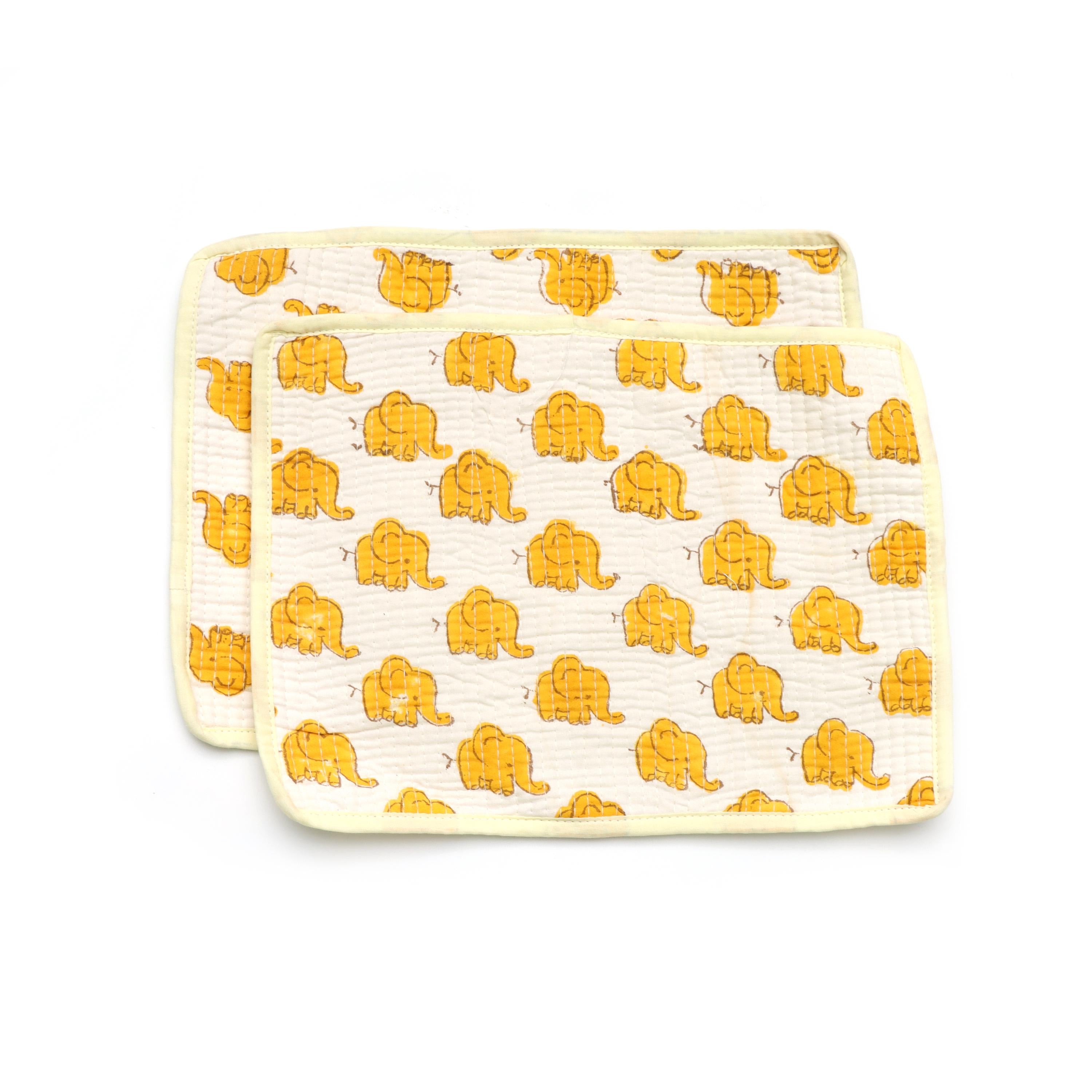 Yellow Elephant Quilted Placemats Set, Cotton Table Mats, Kids & Boho Dining Decor, Indian Elephant Print Mini Placement, Gift For Mother's