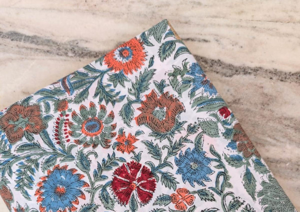 Multi Color Desinger Quilted Fabric, Hand Block Print Fabric, Floral 100% Cotton Fabric By The Yard, Fabric for Dress Making, Sewing Fabric