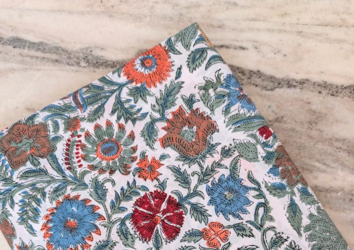 Multi Color Desinger Quilted Fabric, Hand Block Print Fabric, Floral 100% Cotton Fabric By The Yard, Fabric for Dress Making, Sewing Fabric