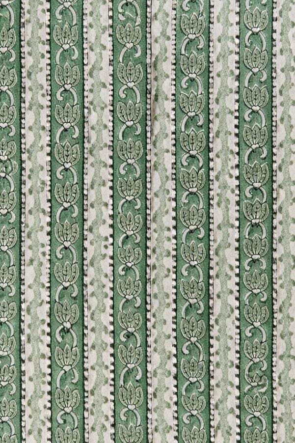 Indian Green Striped Floral Cotton Fabric by the Yard, Block Printed Fabric, Sewing, Quilting, Dressmaking, Cotton Textile, Running Fabric