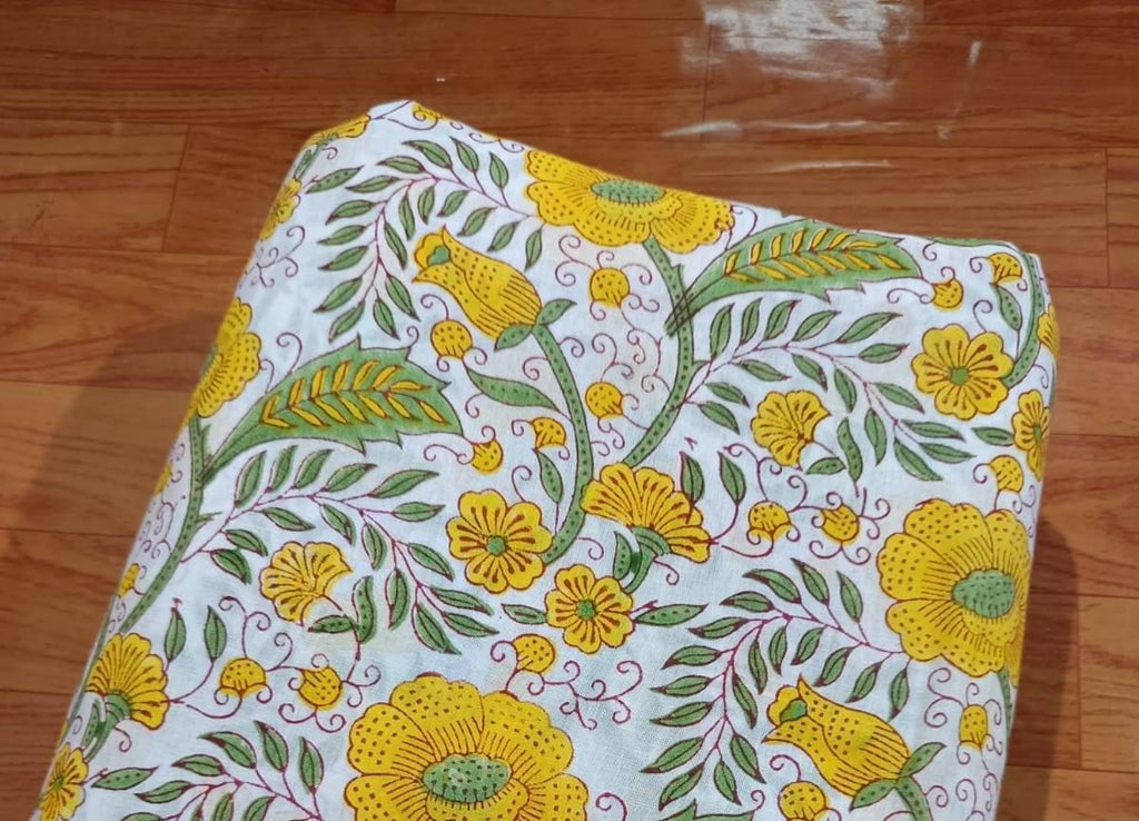 Indian Hand Block Print Fabric, Floral 100% Cotton Quilting Fabric By The Yard, Fabric For Dress Making, Loose Running Fabric, Napkin Fabric