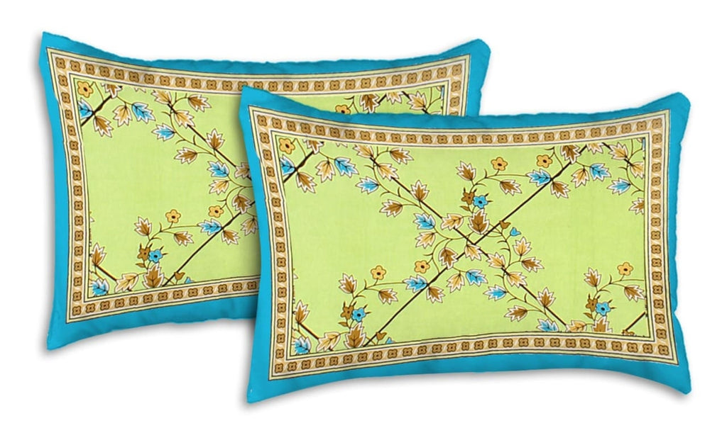 Handmade Yellow Color Print Cotton Bedsheet, 90x100 INCH, Block Print Bedsheet Floral Bed Spread, Queen Size Double Bed Sheet 2 Pillow Cover