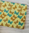 Yellow Butterfly Cotton Fabric, Teal & Mustard Butterfly Print, Quilting Fabric by the Yard, Sewing Craft Fabric, Summer Fabric Dressmaking