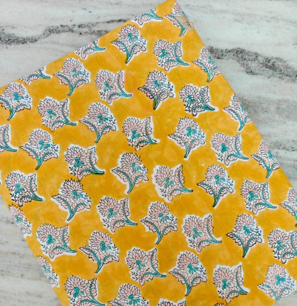 Multi Color Indian Hand Block Print Fabric, Floral 100% Cotton Quilting Fabric By The Yard, Dressmaking Fabric, Napkins Fabric, Loose Fabric