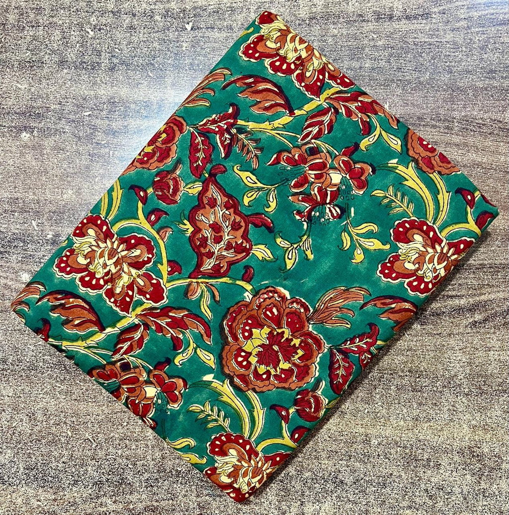 Emerald Green Floral Indian Hand Block Print Fabric, Soft Cotton Fabric, Floral 100% Cotton Fabric By The Yard, Fabric For Loose Running