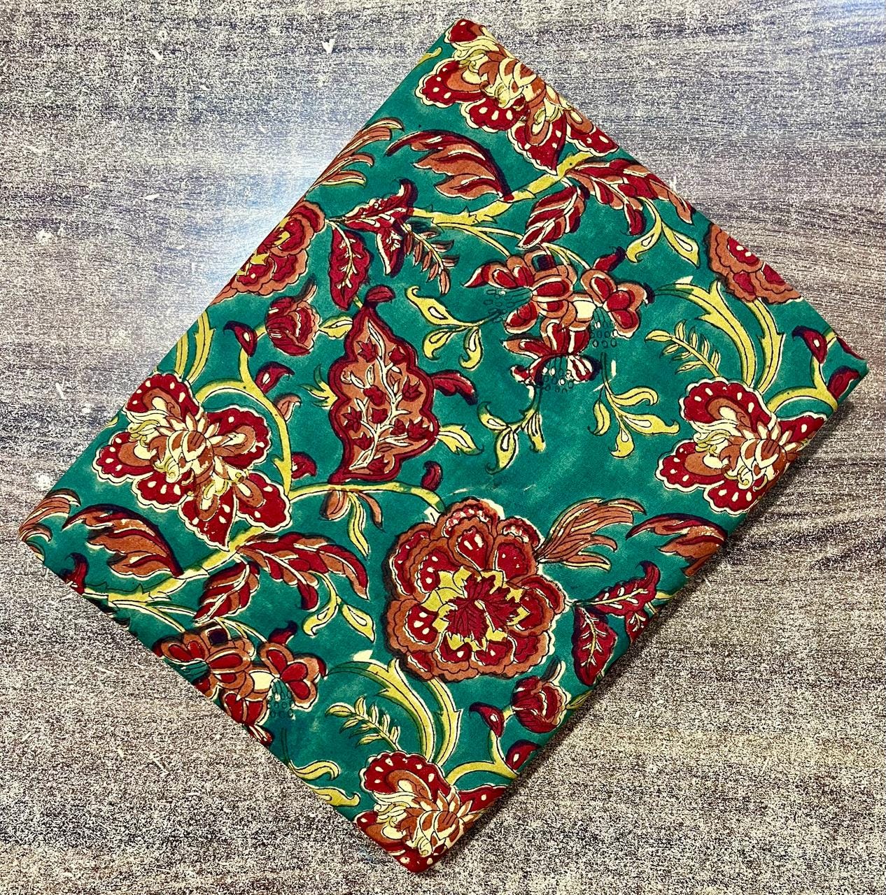 Emerald Green Floral Indian Hand Block Print Fabric, Soft Cotton Fabric, Floral 100% Cotton Fabric By The Yard, Fabric For Loose Running
