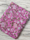 Pink Floral Cotton Fabric by the Yard, Hand Block Print Flowers, Soft Indian Cotton for Quilting, Sewing, Dressmaking Crafts, Textile Fabric