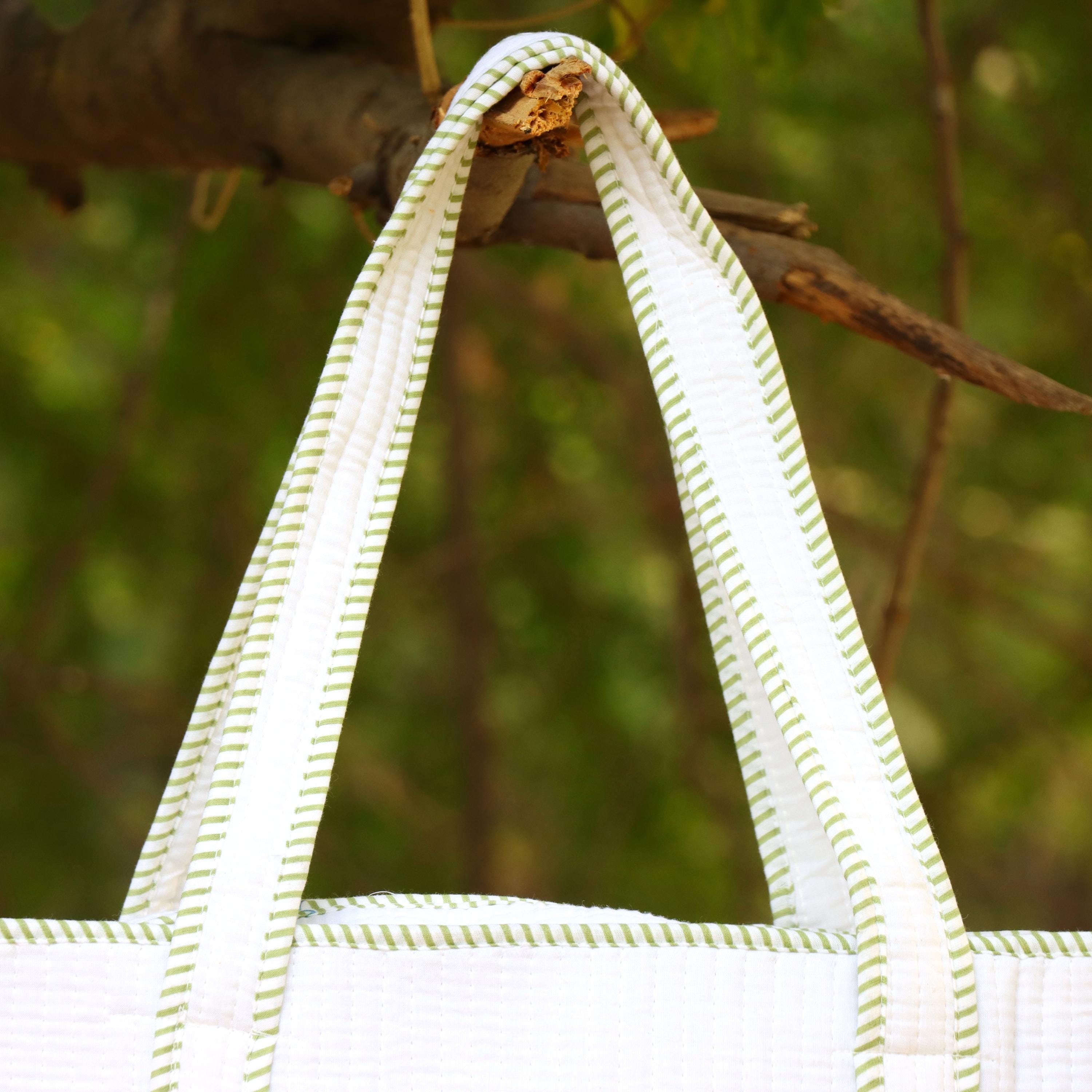 Handmade White Quilted Tote Bag with Embroidery | Floral Cotton Handbag | Minimalist Everyday Tote | Lightweight Shoulder Bag | Gift for Her