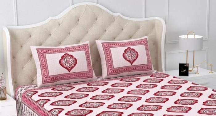 Red Cotton Bedsheet Set, Traditional Block Print Bedspread with Pillow Covers, Soft Breathable Bedding, Queen Size Indian Ethnic Bed Linen