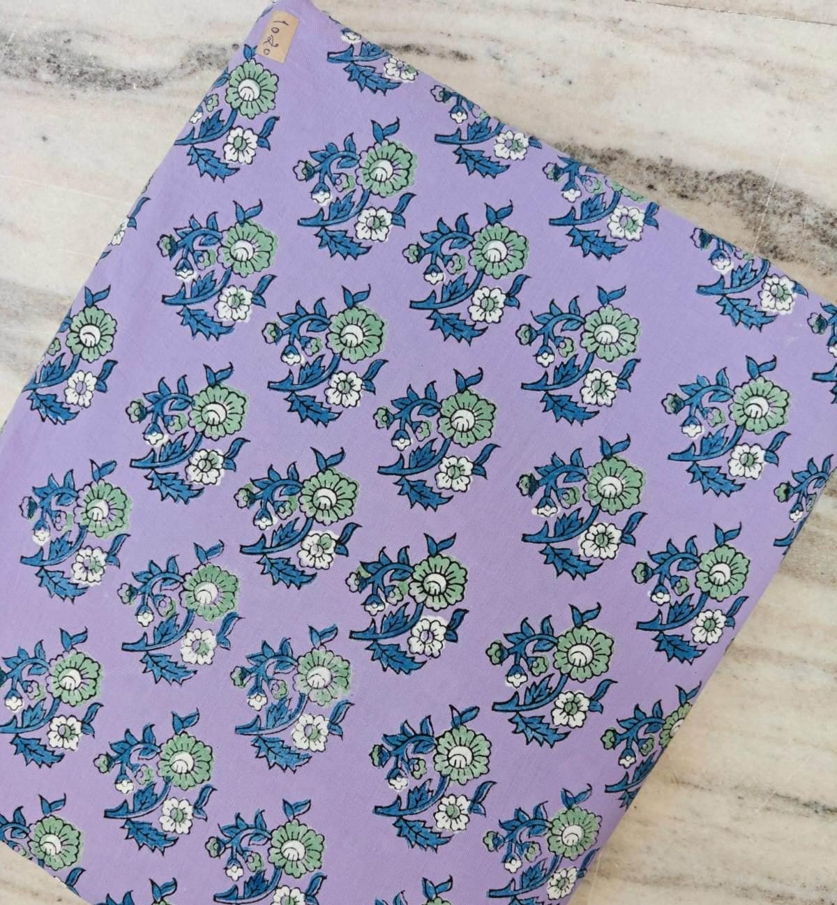 Lavender Floral Block Print Cotton Fabric | Indian Hand Block Printed Buta Fabric | Purple Floral Cotton for Sewing Quilting Dress Craft
