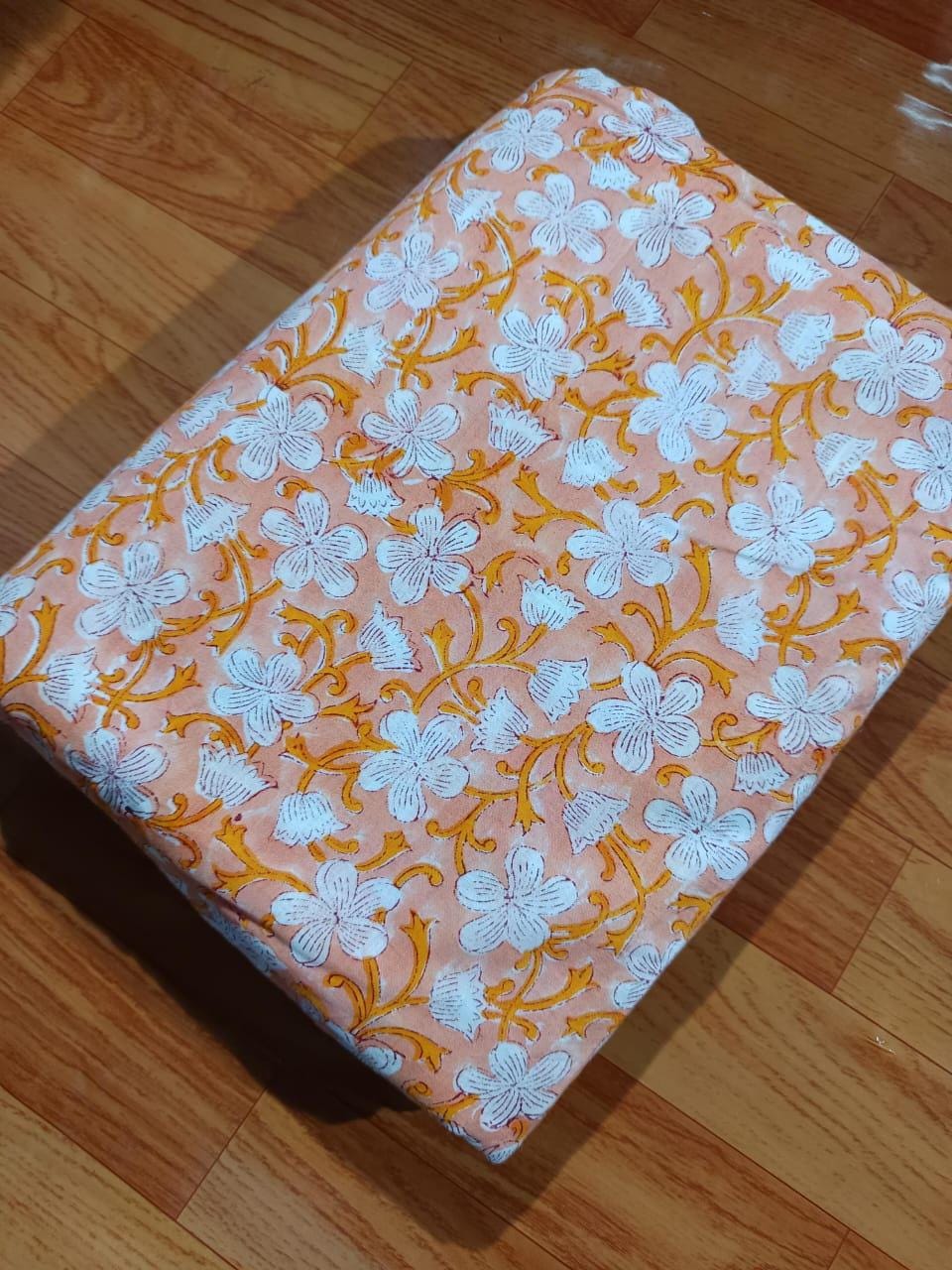Indian Hand Block Print Fabric, Floral 100% Cotton Quilting Fabric By The Yard, Fabric For Dress Making, Loose Running Fabric, Napkin Fabric