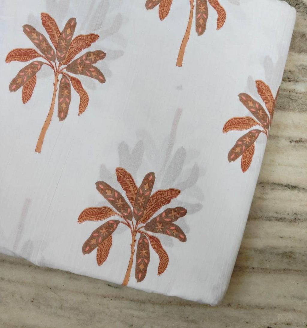 Rust Orange Palm Tree Cotton Fabric, Tropical Beach Print Fabric by the Yard, Coastal Sewing Fabric, Lightweight Cotton for Quilting Apparel