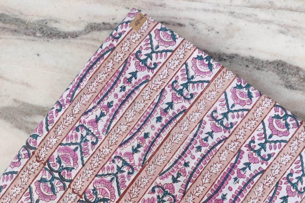 Indian Hand Block Print Fabric, Floral 100% Cotton Quilting Fabric By The Yard, Fabric For Dress Making, Loose Running Fabric, Napkin Fabric