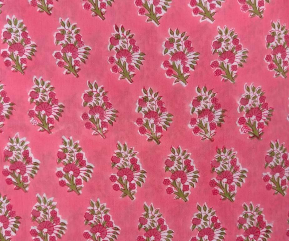 Pink Soft Cotton, Indian Hand Block Print Fabric, 100% Cotton Fabric By The Yard, Fabric for Loose Running, Dress Making, Textile Fabric