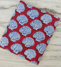 Red Seashell Block Print Cotton Fabric, Nautical Coastal Fabric, Blue Shell Indian Cotton Fabric, Beach Theme Quilting Craft Fabric by Yard