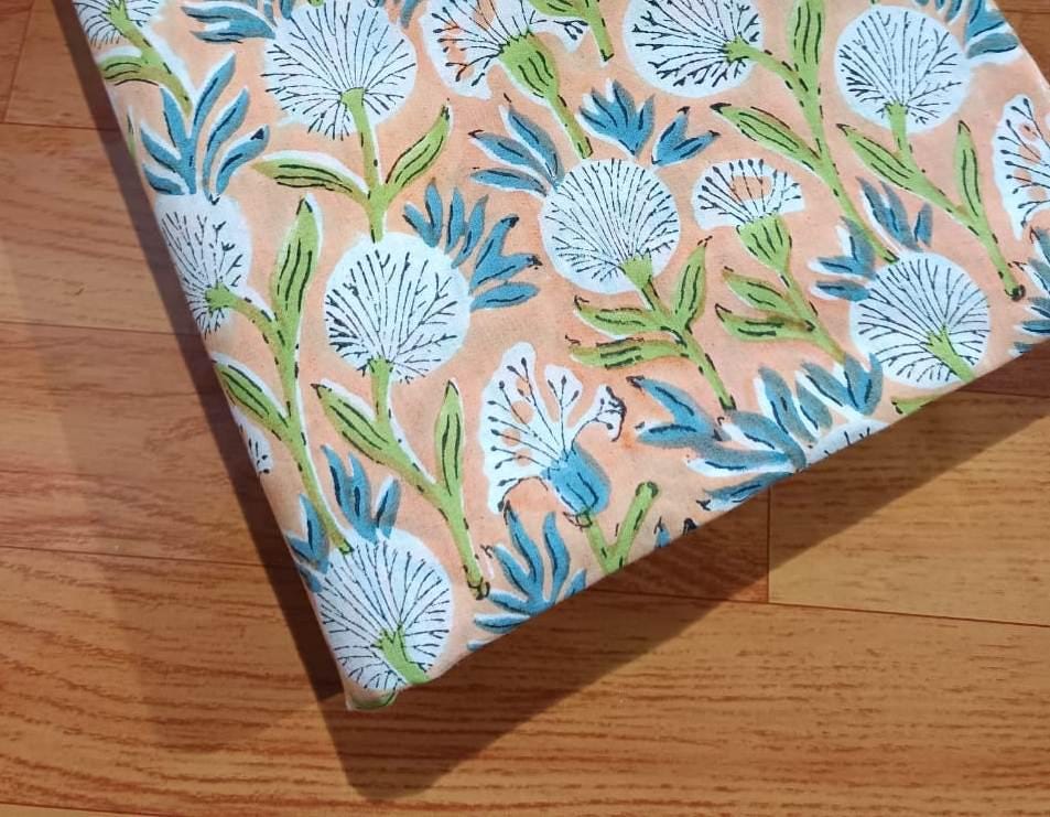 Soft Cotton, Indian Hand Block Print Fabric, Floral 100% Cotton Fabric By The Yard, Fabric for Loose Running, Dressmaking Fabric