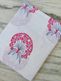 Pink Designer Hand Block Print Fabric, Floral 100% Cotton Quilting Fabric By The Yard, Fabric For Dress Making, Loose Running Fabric