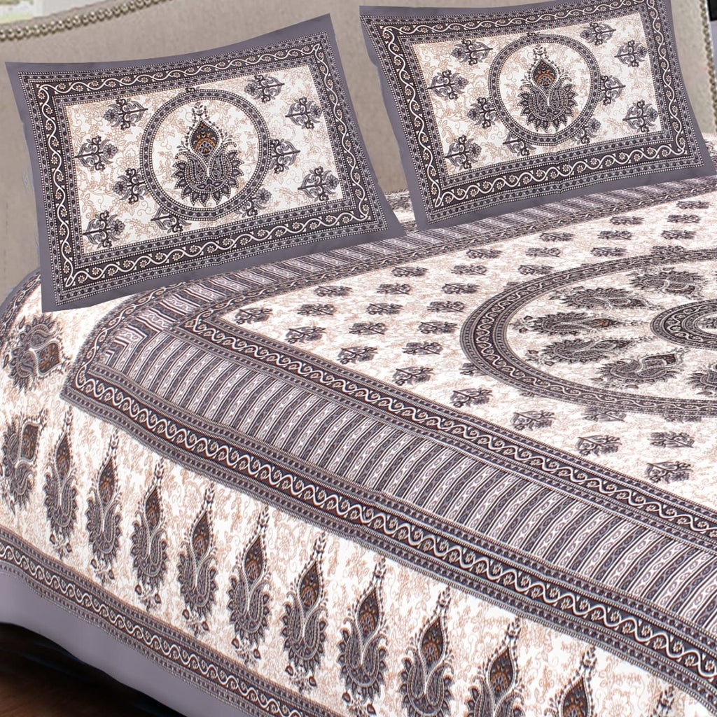 Rajasthan Cotton Multi Color Sanganeri Print Bedsheet, 90x100 INCH, Queen Size Double Bedspread With 2 Pillow Cover, Jaipur Bedsheet Queen