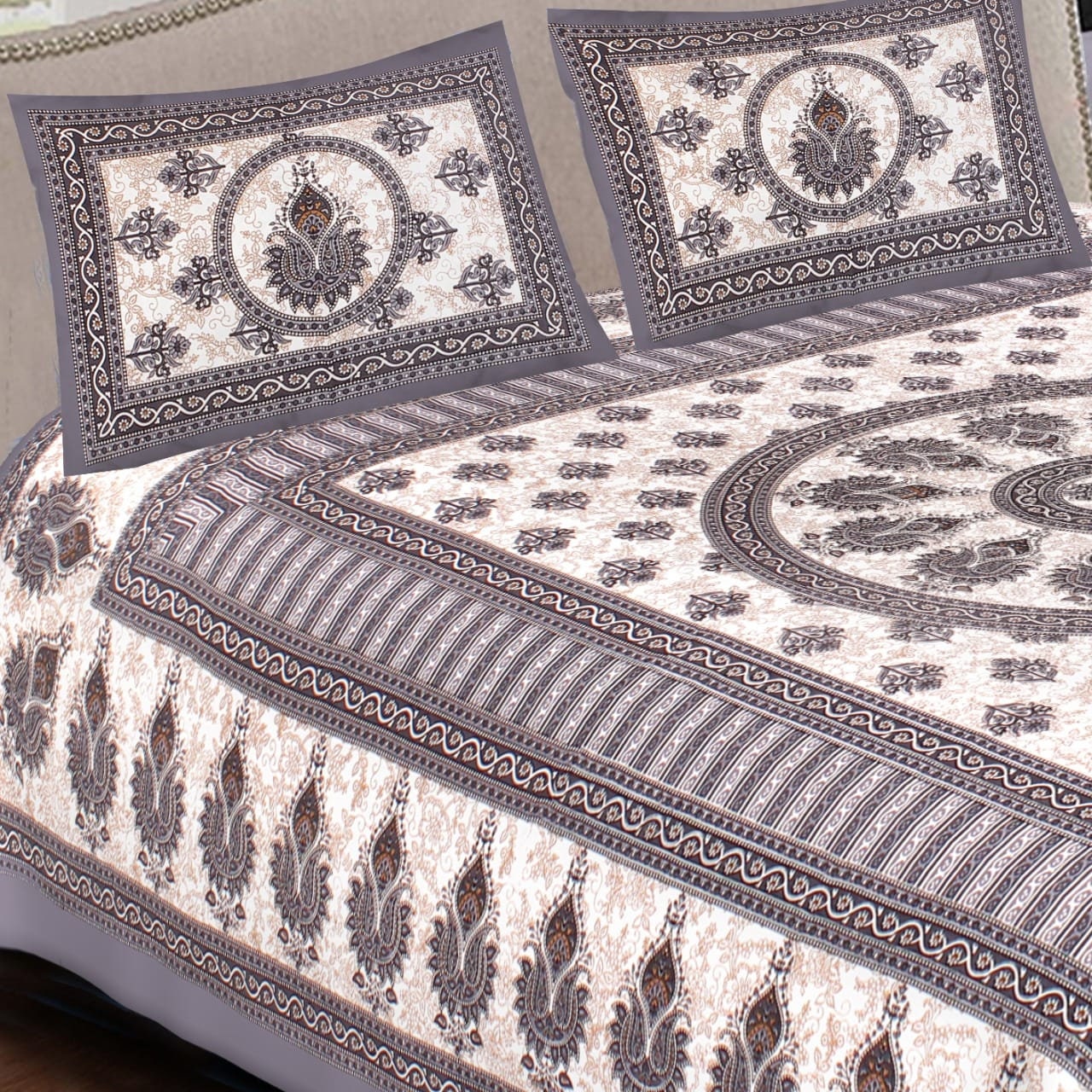 Rajasthan Cotton Multi Color Sanganeri Print Bedsheet, 90x100 INCH, Queen Size Double Bedspread With 2 Pillow Cover, Jaipur Bedsheet Queen