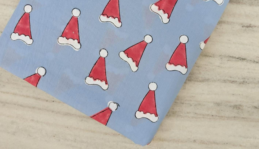 Christmas Santa Hat Cotton Fabric | Red Santa Cap Print | Holiday Sewing Material | Quilting, Christmas Fabric By The Yard | Gift For Her
