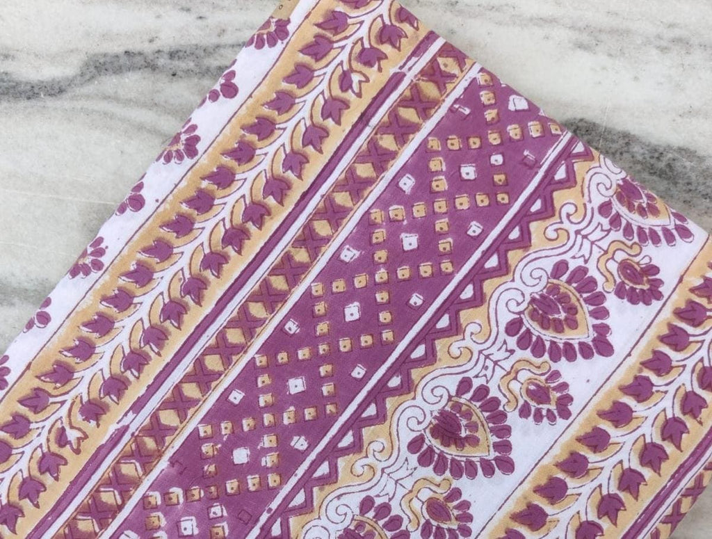 White Cotton Fabric with Pink Floral Stripes, Indian Hand Block Print Fabric by the Yard, Soft Cotton for Quilting, Sewing, Dressmaking