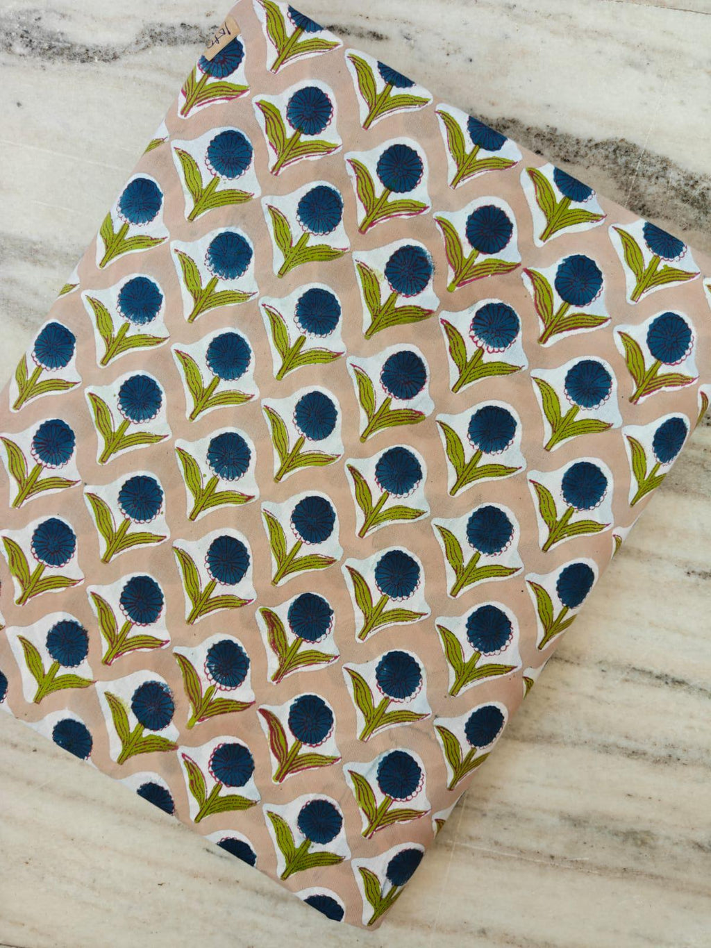 Blue Floral Hand Block Print Cotton Fabric, Indian Cotton Fabric by Yard, Beige Background Flower Print Fabric, Sewing, Dressmaking Fabric