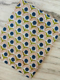 Blue Floral Hand Block Print Cotton Fabric, Indian Cotton Fabric by Yard, Beige Background Flower Print Fabric, Sewing, Dressmaking Fabric