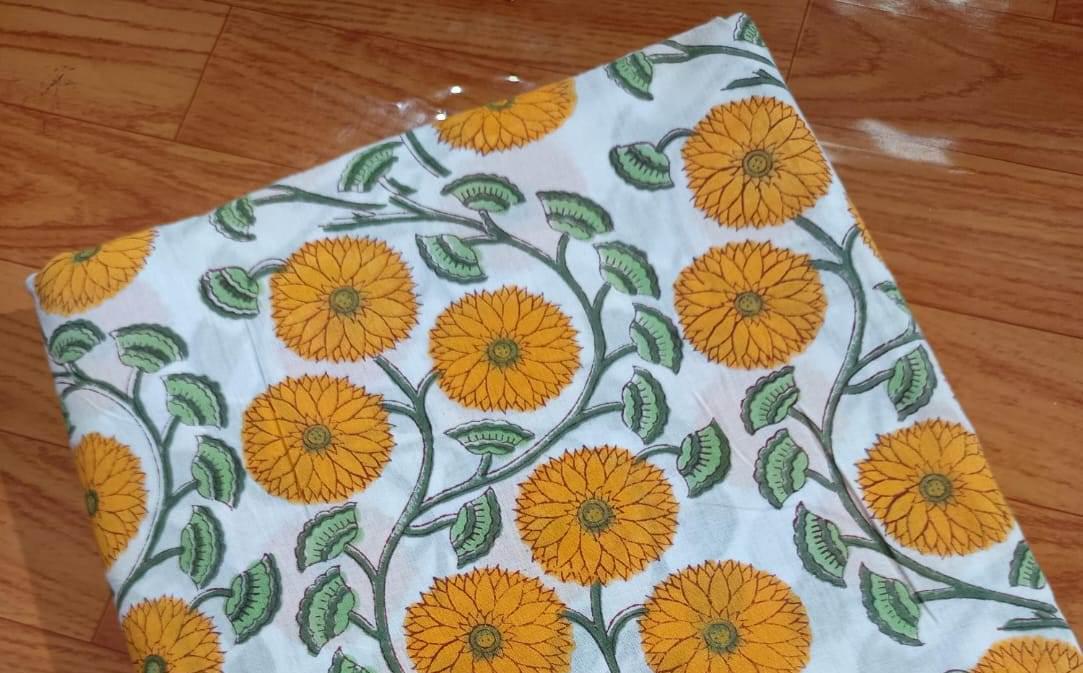 Indian Hand Block Print Fabric, Floral 100% Cotton Quilting Fabric By The Yard, Fabric For Dress Making, Loose Running Fabric, Napkin Fabric