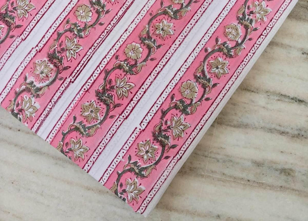 Pink Floral Cotton Fabric, Light Pink Hand Block Print by the Yard, Indian Soft Cotton for Quilting, Fabric Dressmaking, Personlized Fabric
