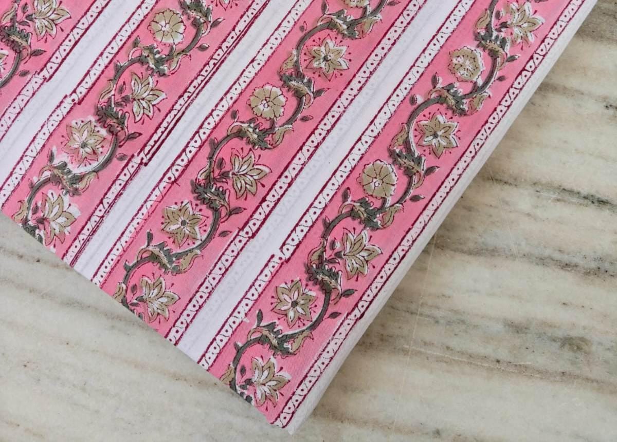Pink Floral Cotton Fabric, Light Pink Hand Block Print by the Yard, Indian Soft Cotton for Quilting, Fabric Dressmaking, Personlized Fabric