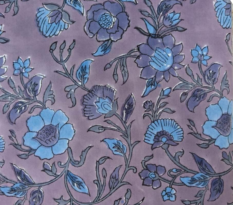 Lavender Blue Floral Cotton Fabric Hand Block Print Cotton Indian Fabric Soft Cotton Cloth for Dressmaking Quilting & Craft Fabric by Yard