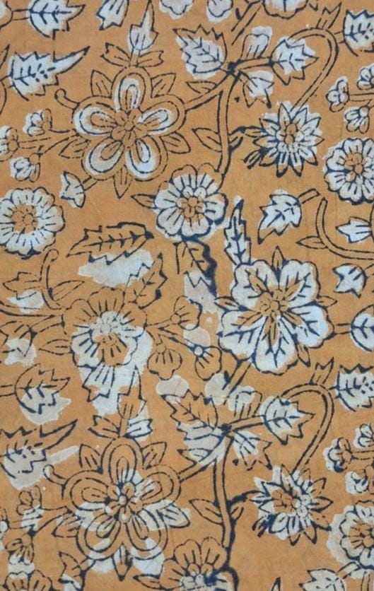 Mustard Floral Cotton Fabric, Vintage Flower Print Fabric, Botanical Cotton Fabric by Yard, Indian Block Print Fabric Sewing Quilting Fabric
