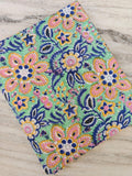 Mint Green Floral Cotton Fabric by the Yard, Pink Blue & Yellow Block Print Cotton, Indian Style Boho Fabric, Dressmaking Quilting Fabric