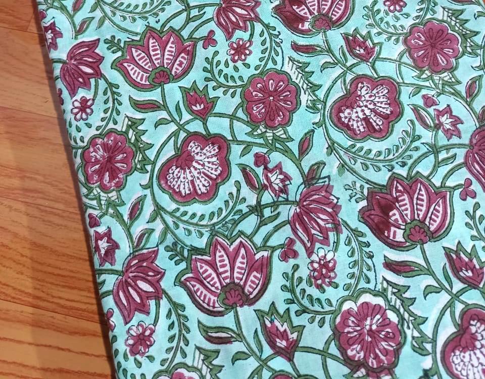 Pink Indian Hand Block Print Fabric, Floral 100% Cotton Quilting Fabric By The Yard, Dressmaking Fabric, Loose Running Fabric, Napkin Fabric