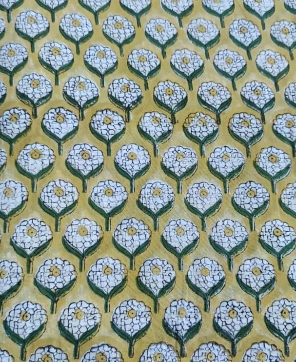 Indian Hand Block Print Fabric, Floral 100% Cotton Quilting Fabric By The Yard, Fabric For Dress Making, Loose Running Fabric, Napkin Fabric