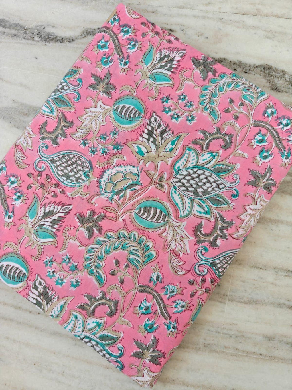 Pink Floral Cotton Fabric, Red Orange Hand Block Print by the Yard, Indian Soft Cotton for Quilting, Dressmaking, Sewing & Crafts, Gifts