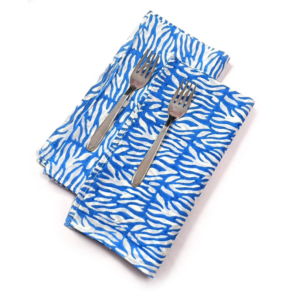 Blue Abstract Print Cotton Napkin Set, Hand Block Printed Cloth Napkins, Reusable Eco Friendly Dinner Napkins, Modern Table Linen, Sustainable Kitchen Decor Set of 4
