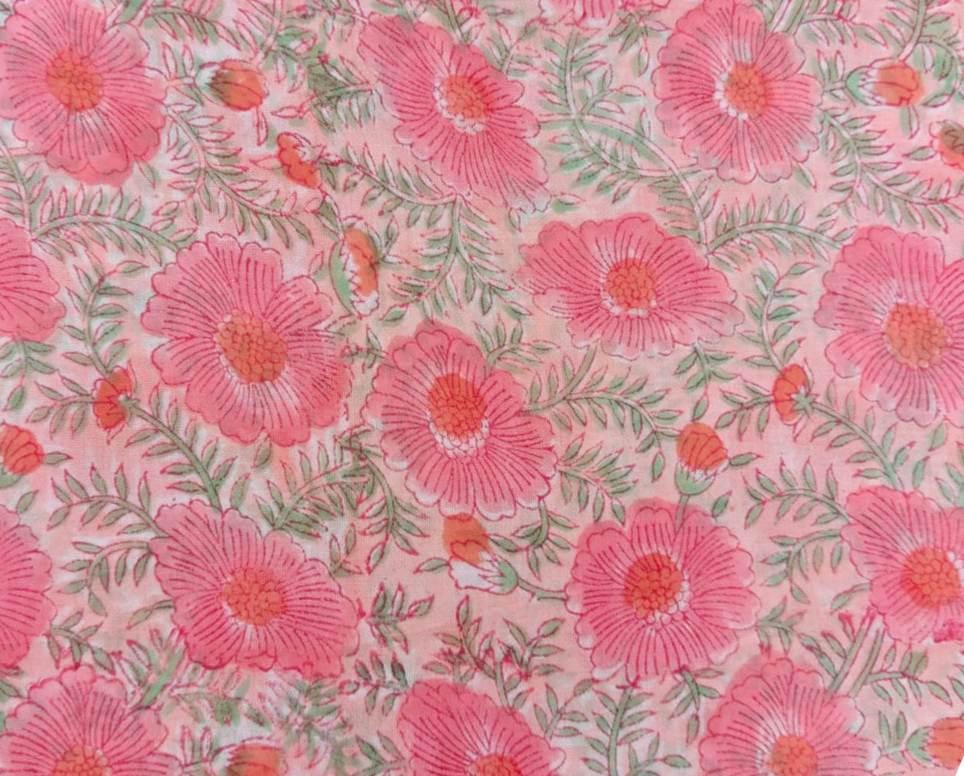 Pink Floral Cotton Fabric, Soft Lightweight Flower Print Fabric, Quilting Fabric by the Yard, Dressmaking Craft Fabric Spring Summer Textile