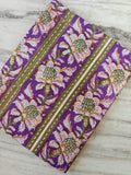 Purple Floral Cotton Fabric by the Yard, Indian Block Print Fabric, Green White Lotus Pattern, Boho Quilting Sewing Craft Material, Napkins
