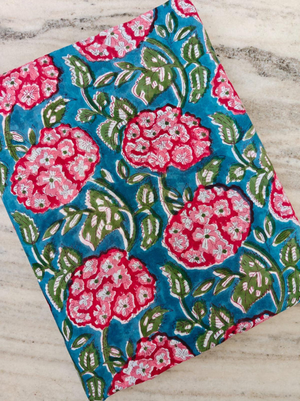 Teal Blue Floral Cotton Fabric, Bold Pink Hydrangea Print Fabric, Botanical Flower Fabric by Yard, Quilting Sewing Craft Dressmaking Cotton