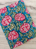 Teal Blue Floral Cotton Fabric, Bold Pink Hydrangea Print Fabric, Botanical Flower Fabric by Yard, Quilting Sewing Craft Dressmaking Cotton