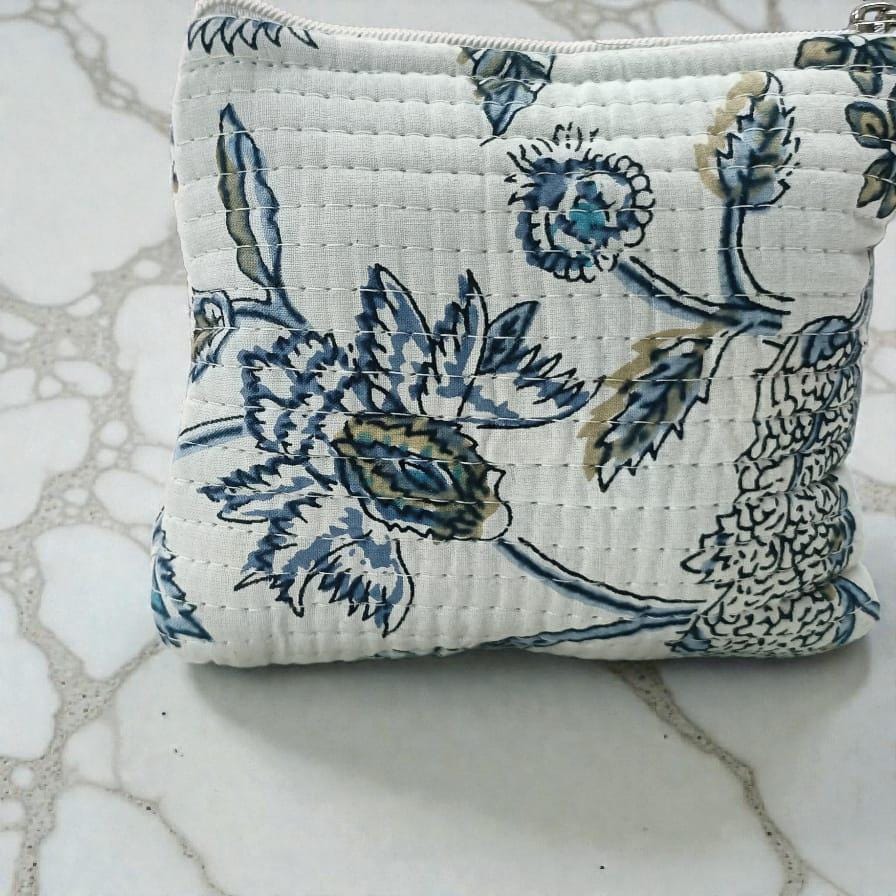 Mini Quilted Floral Pouch | Boho Zipper Bag | Small Makeup or Jewelry Pouch | Artisan Quilted Pouch | Gift for Her | Zipper Tassel Pouch