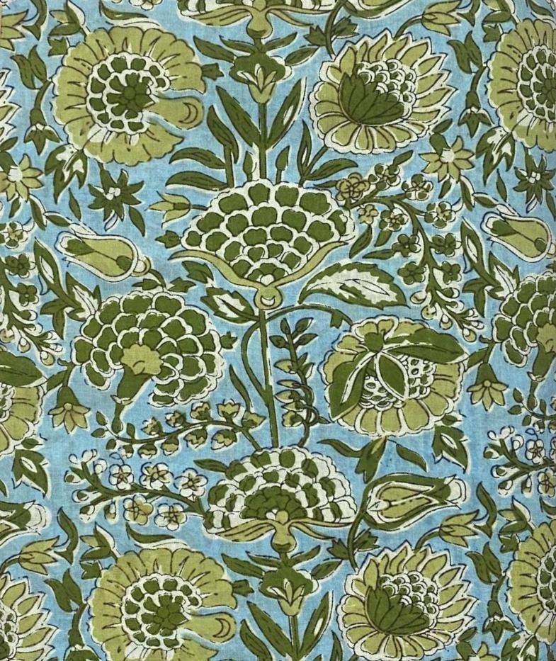 Indian Hand Block Print Fabric, Floral 100% Cotton Quilting Fabric By The Yard, Fabric For Dress Making, Loose Running Fabric, Napkin Fabric