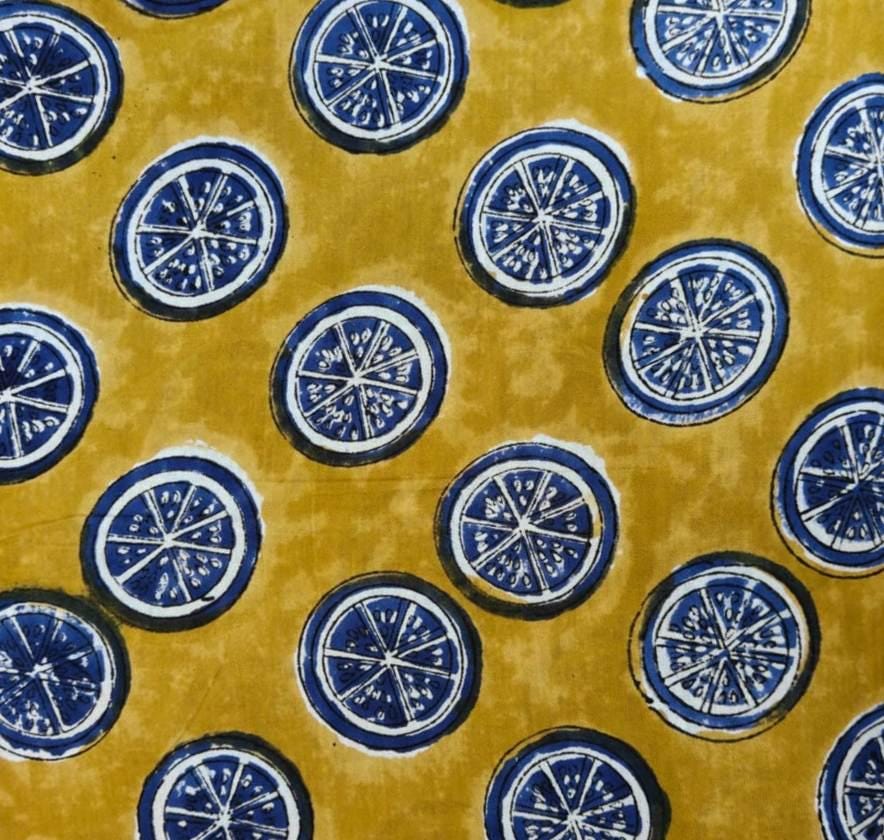 Lemon Print Cotton Fabric, Yellow Blue Citrus Fabric, Fruit Pattern Cotton, Summer Quilting Sewing Fabric, Dressmaking Craft Fabric by Yard