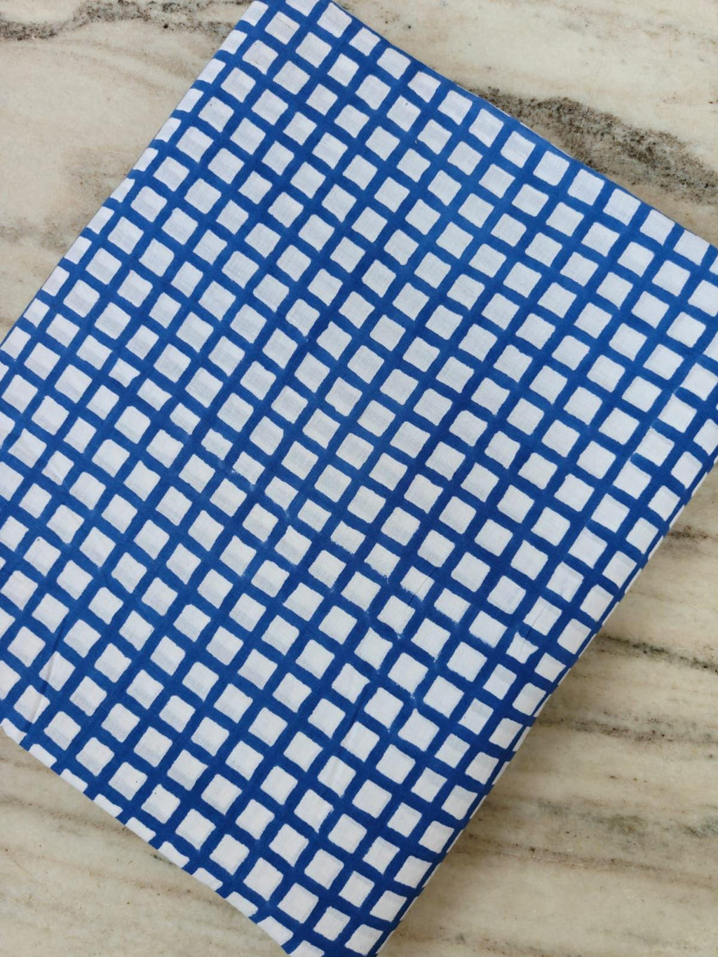 Blue White Check Cotton Fabric, Geometric Grid Print Fabric, Hand Block Print Cotton, Modern Minimal Fabric, Quilting Sewing Craft Fabric
