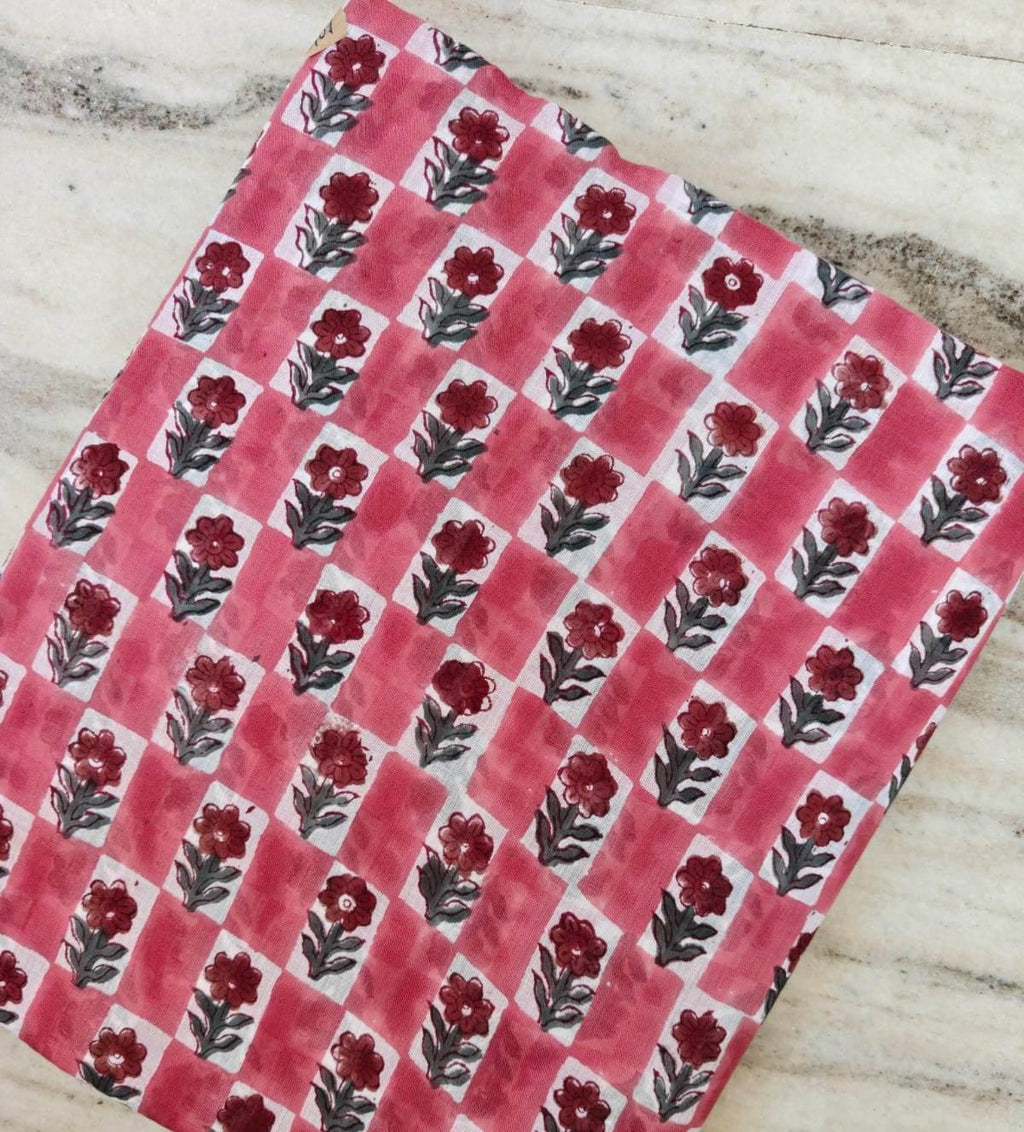 Pink Floral Cotton Fabric, Hand Block Print Fabric, Indian Cotton Textile, Small Flower Print, Quilting Fabric, Craft Fabric, Dressmaking